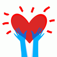 Illustration - Two blue hands holding up a heart